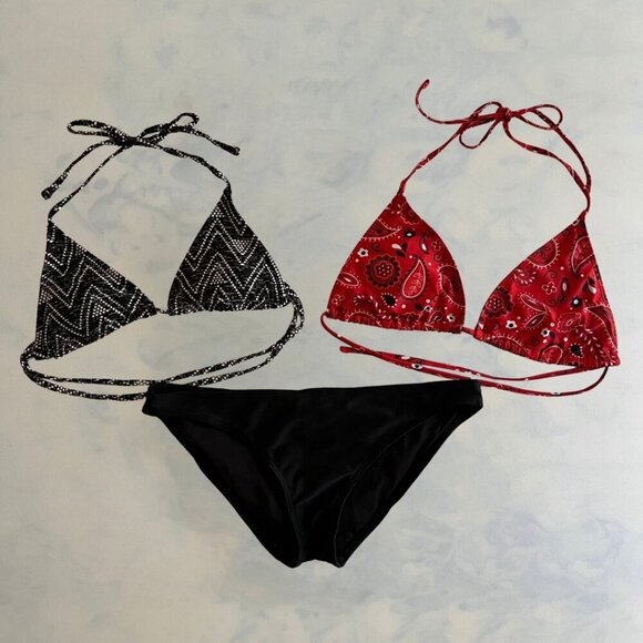 Mismatch Bandana Swimsuit 2 Tops 1 Bottom Bikinis Size M - Picture 1 of 5